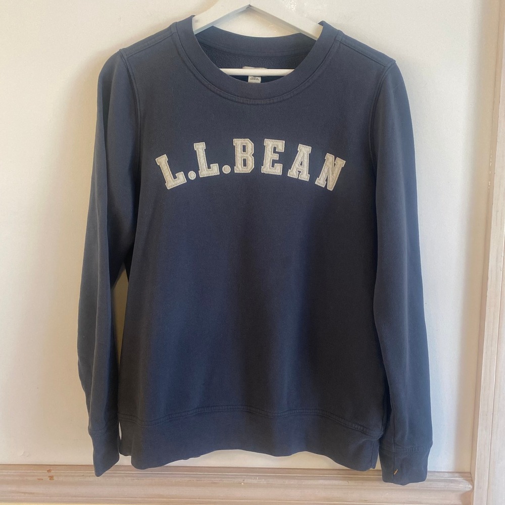 LLBean Men's Sweatshirt Crew Neck Long Sleeve Navy Blue‎ Graphic Logo Medium